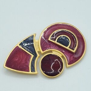 Vintage ACTV‎ Brooch Enamel Gold Tone Modernist Geometric 80s Fashion Jewelry